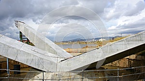 Support or fastening beams in the construction of a bridge over the Llobregat river in the Delta del Llobregat