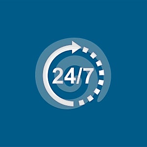 Support 24-7 Icon On Blue Background. Blue Flat Style Vector Illustration