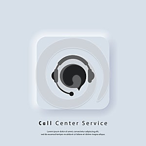 Support icon. Call center service icon. Support with speech bubble. Headphones Logo. Vector EPS 10. UI icon. Neumorphic UI UX