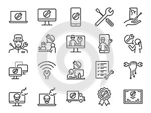 IT support icon set. Included the icons as tech support, technician, broken computer, mobile, technical help desk, onsite services