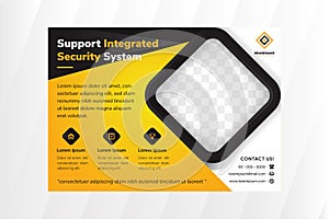 Support integrated security system Banner illustration For Business technology flyer design template