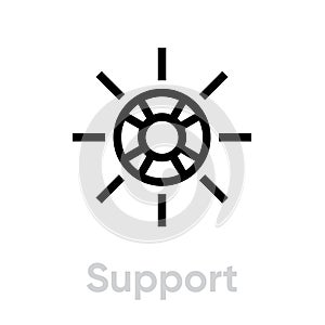 Support lifebuoy help icon. Editable line vector.