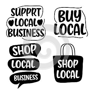 Support local business concept Set of hand drawn doodles badges, icons Flat vector illustrations on white background