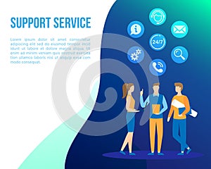 Support office web call center people flat vector