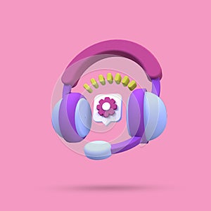 Support operator with headphones illustration for business idea concept background,3D photo