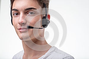 Support phone call center operator in headset