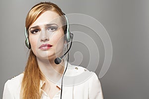 Support phone operator in headset on gray