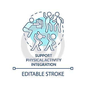 Support physical activity integration turquoise concept icon