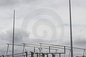 Support poles, trusses, and insulators in an electrical power structure, copy space