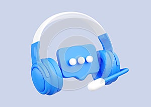 Support service 3d render icon - operator headphones with microphone for costumer communication. Wireless earphone