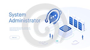 Support service concept or call center in isometric vector illustration. 24-7 round the clock or nonstop customer