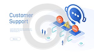 Support service concept or call center in isometric vector illustration. 24-7 round the clock or nonstop customer