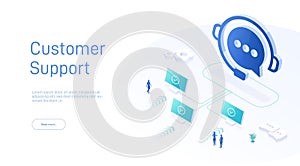 Support service concept or call center in isometric vector illustration. 24-7 round the clock or nonstop customer