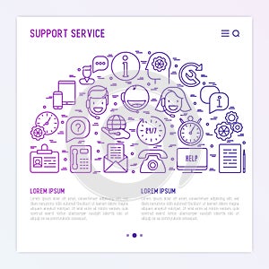 Support service concept with thin line icons.