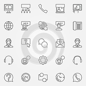 Support service icons set. Vector customer support symbols in th