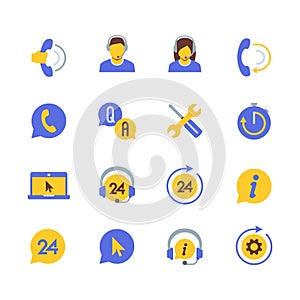 Support Service and Telemarketing Icons in Flat Style