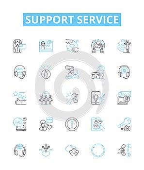 Support service vector line icons set. Service, Support, Assistance, Help, Guidance, Backup, Backup-Support illustration photo