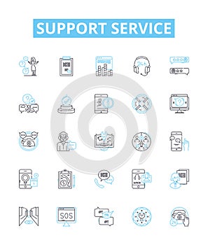 Support service vector line icons set. Service, Support, Assistance, Help, Guidance, Backup, Backup-Support illustration photo