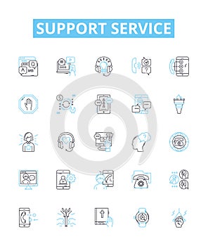 Support service vector line icons set. Service, Support, Assistance, Help, Guidance, Backup, Backup-Support illustration photo
