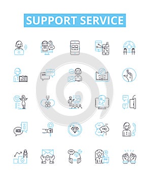Support service vector line icons set. Service, Support, Assistance, Help, Guidance, Backup, Backup-Support illustration photo
