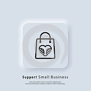 Support small business icon. Shop local products. Coronavirus Quarantine. Shop local symbol. Vector. UI icon. Neumorphic UI UX