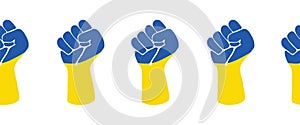 Support Ukraine seamless vector border with iron fist. Hand drawn illustration horizontal repeating background. Ukraine and Russia