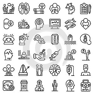 Supporting mental health icons set, outline style