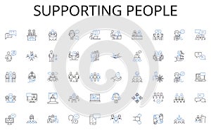 Supporting people line icons collection. Crowdfunding, Microfinance, Alternative finance, Peer lending, Online lending