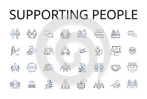 Supporto linea icone. aiutiamo gli altri aiuto individui aiuto umanità incoraggiante 