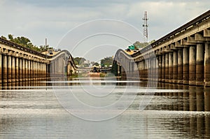 Supporting pillars of I-10 bridges above Atchafalaya basin in Louisiana