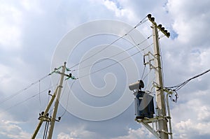 Supporting pillars of power line in rural location