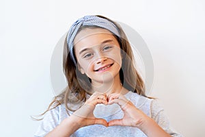 supportive kid love sign happy girl heart gesture