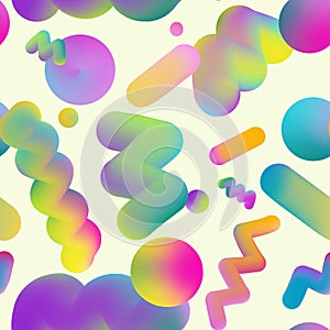 Suprematic seamless pattern with memphis, bauhaus and contemporary art liquid shapes.