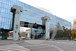 Supreme Court of Poland Mirrored Building Over Streets in Warsaw, Poland