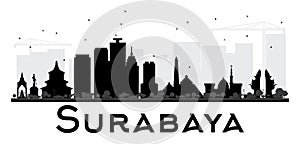 Surabaya City skyline black and white silhouette. photo
