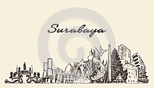 Surabaya skyline East Java Indonesia drawn vector