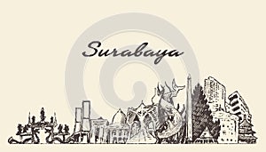 Surabaya skyline East Java Indonesia drawn vector photo