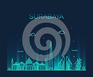 Surabaya skyline East Java Indonesia vector linear