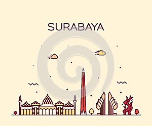 Surabaya skyline East Java Indonesia vector linear photo
