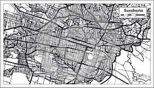 Surakarta Indonesia City Map in Black and White Color. Outline Map photo