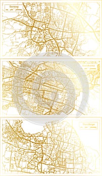 Surakarta, Surabaya and Serang Indonesia City Map Set photo