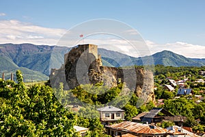 Surami fortress in Georgia, ruins of medieval castle at the top of a hill