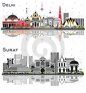 Surat and Delhi India City Skyline Set