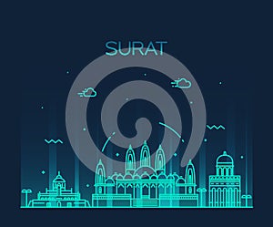 Surat skyline vector illustration linear style photo