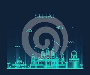 Surat skyline vector illustration linear style