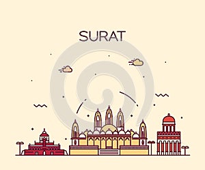 Surat skyline vector illustration linear style photo