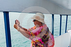 Surat Thai, Thailand - January 24, 2018: Tourists traveling on a ferry to the Koh Samui and Koh Phangan islands