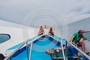 Surat Thai, Thailand - January 24, 2018: Tourists traveling on a ferry to the Koh Samui and Koh Phangan islands