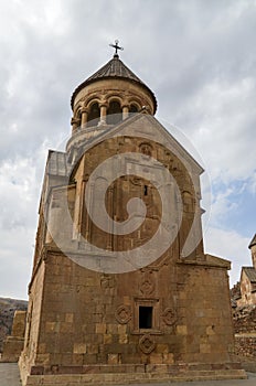 Surb Astvatsatsin church in Noravank monastery in Amaghu valley surrounded mountains of Armenia