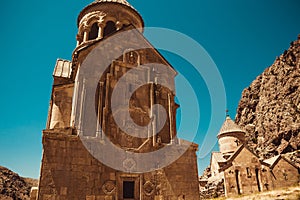 Surb Astvatsatsin and Surb Karapet Churches, Noravank. Armenian culture. Architecture concept. Pilgrimage place. Religion backgrou